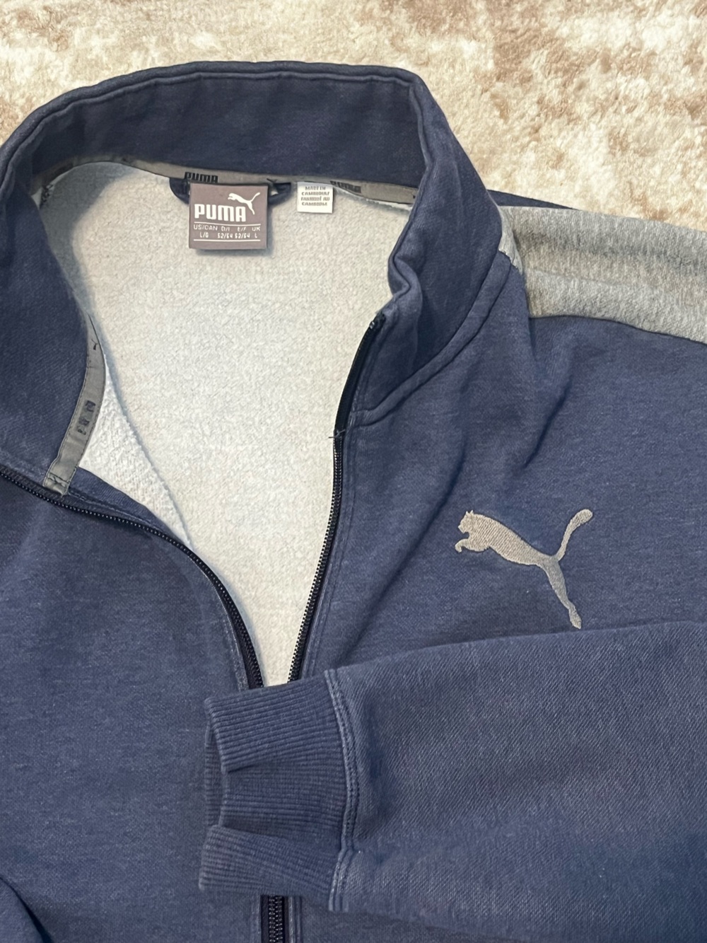 PUMA Mens Full Zip Sweatshirt Track Jacket Navy Blue Grey Accents Size L